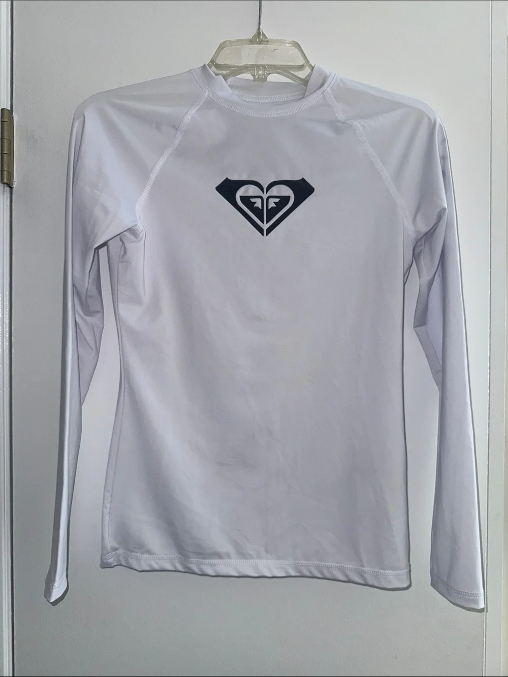 Roxy White Long-Sleeve Rash Guard with Black Logo